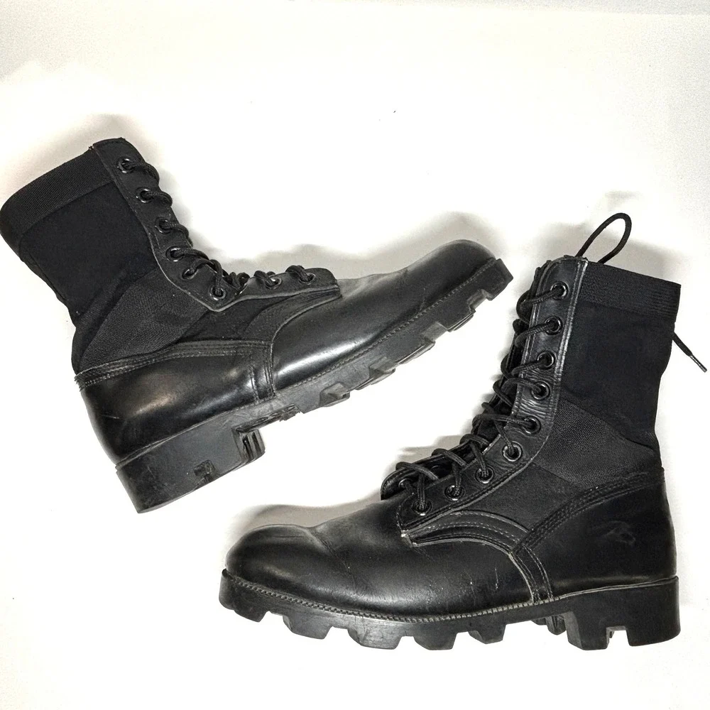 Combat Boots‎ Mens 10R Black Leather Canvas Steel Shank Military Gorpcore